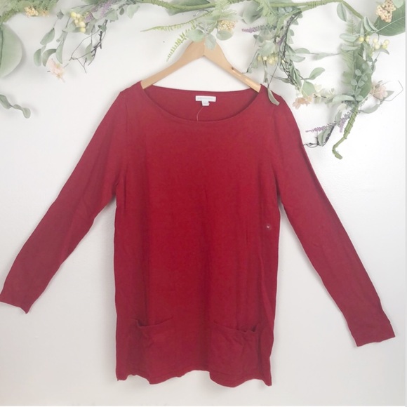 red long sleeve two pocket tunic sweater medium - Picture 4 of 6